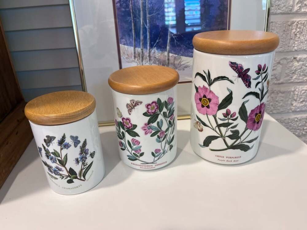 Portmeirion Botanic Garden Canister Set of 3 - Vintage Ceramic Jars Wooden Lids
